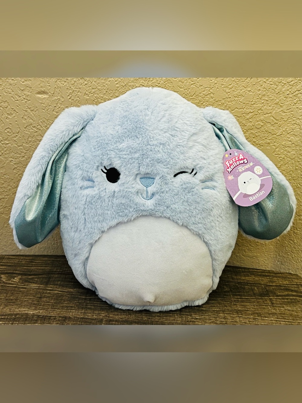 Squishmallows Bastian the Winking Blue Bunny FuzzAMallow Plush Toy